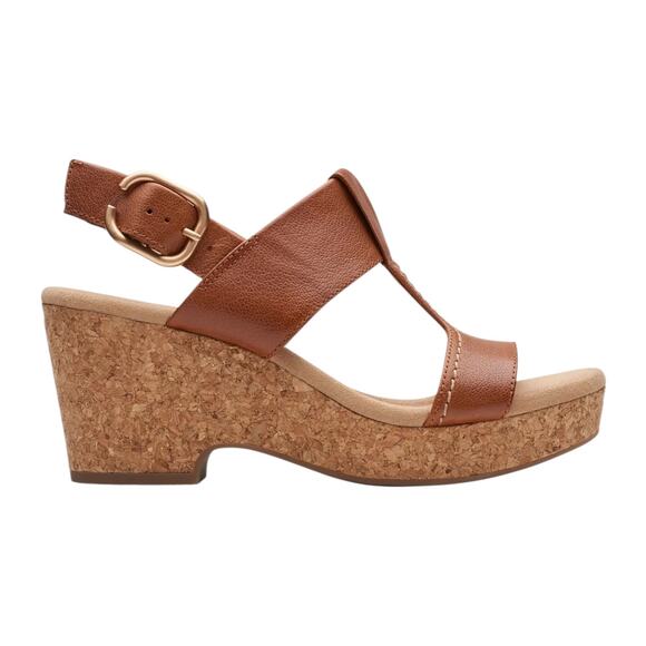 Clarks Women's Giselle Style Leather Wedge Heel Platform Sandals Tan Size 6 1/2 - Picture 2 of 5